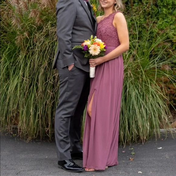 One Shoulder Long Lace Mesh Bridesmaid Dress from Davids Bridal in size 4